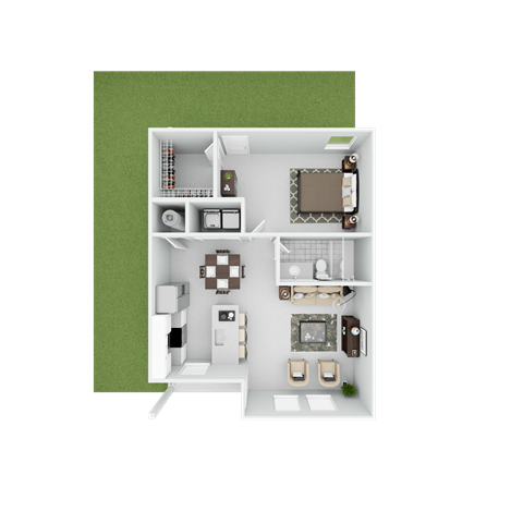 Floor plan for 1 bed, 1 bath, 766 sqft